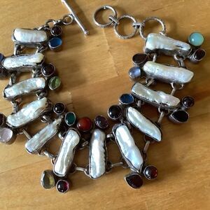 Sterling SILVER 925 MOTHER OF PEARL/MULTICOLOR GEMSTONE GORGEOUS BRACELE…